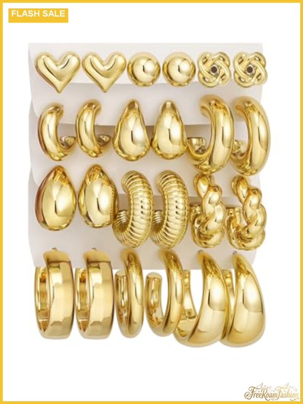 12 Pair Chunky Hoop Earring Set for Women, Silver Plated Lightweight Open